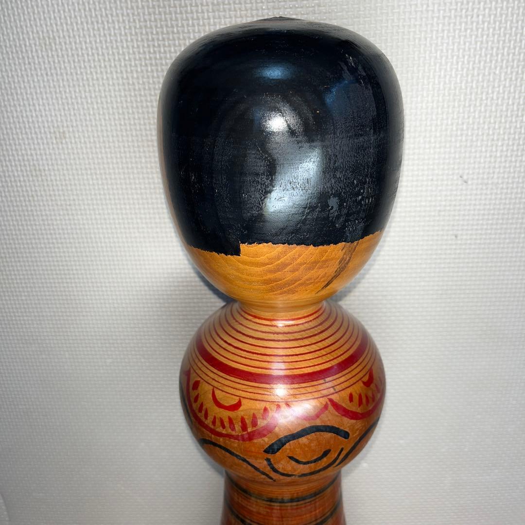 ⭕️現代の名工　小椋久太郎　超レア　朱桂材　赤色菊模様　大型　伝統こけし