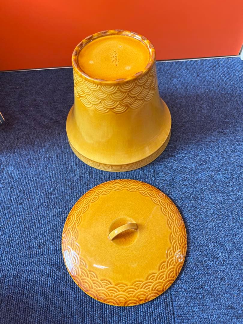 1493  十三代　横石嘉助　長崎三彩　波彫文　水指　茶道具　未使用