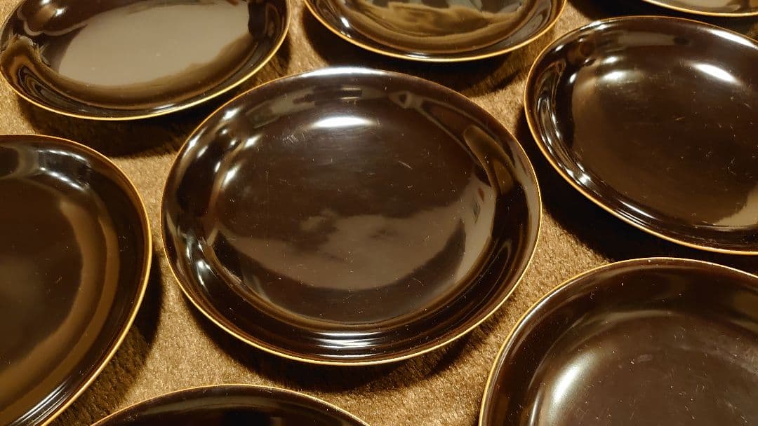 輪島塗　漆器　栗色　中皿　菓子皿　蔵出し　１０客