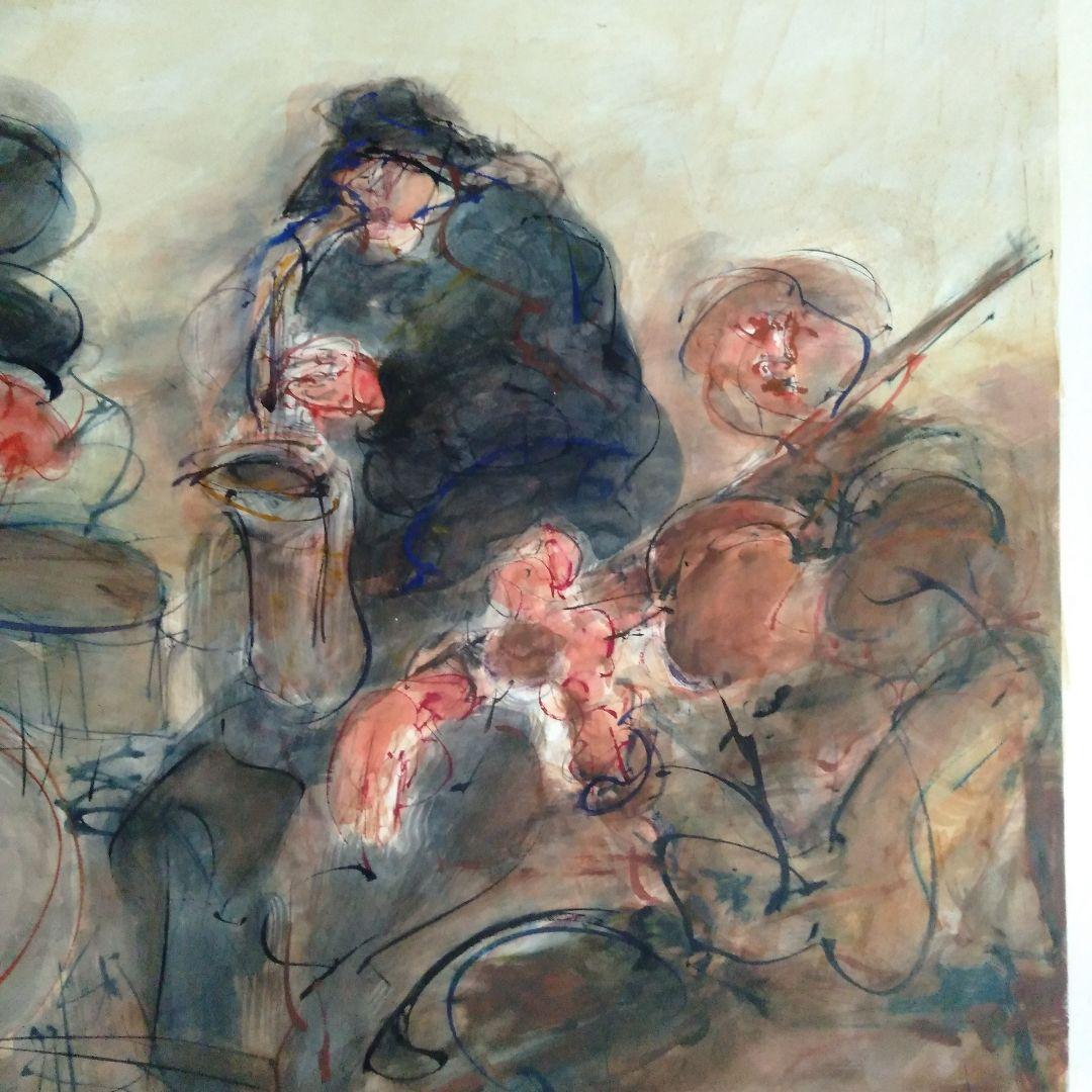 ロシア人作家の水彩画A　人物と楽器の絵