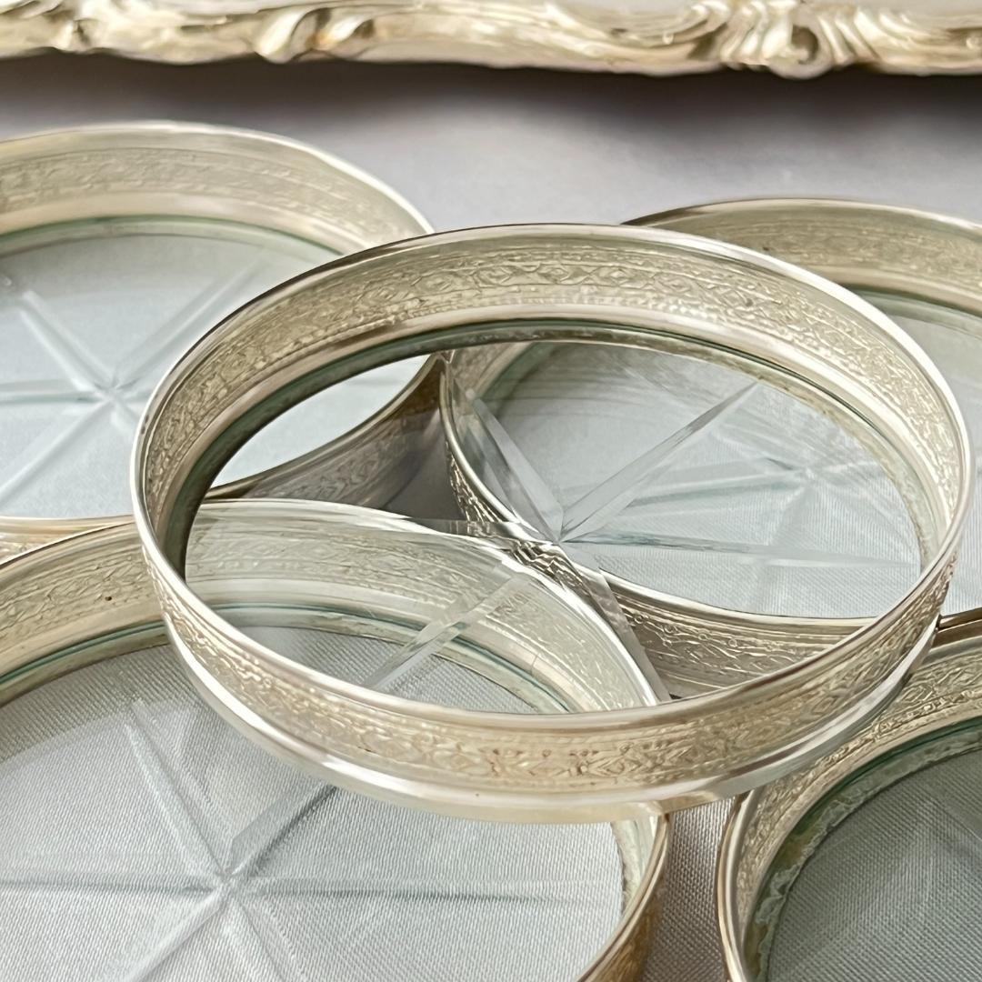 【純銀 / ガラス】ワイングラスコースター 5枚 スターリングシルバー ホルダー