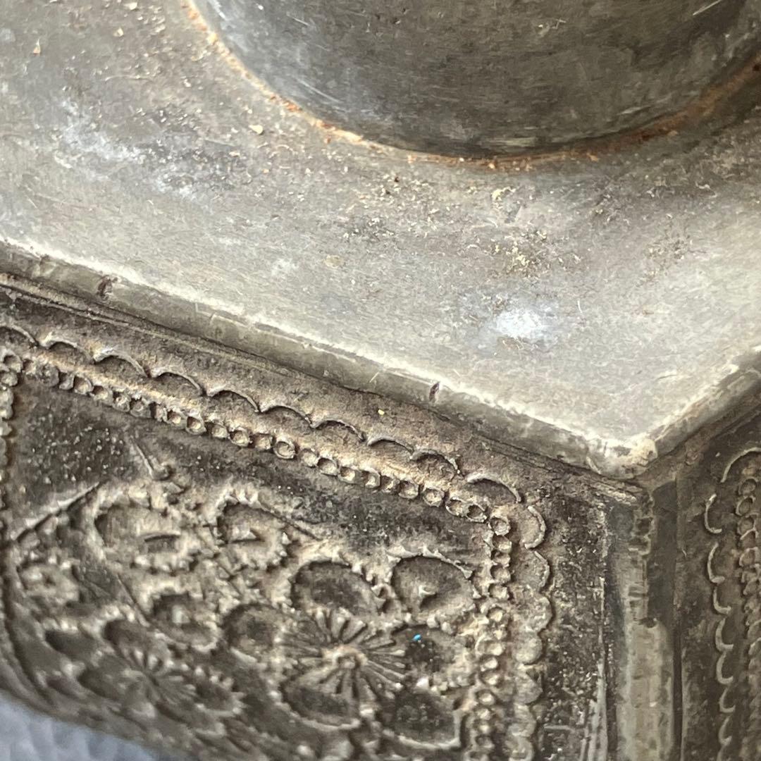 中国美術 茶道具 錫製 茶葉入れ 點銅 古錫製 六角大茶入茶壷