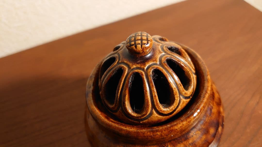 大樋焼　九代　大樋長左衛門　飴釉　香炉　共箱　アンティーク大樋焼　時代香炉　１客