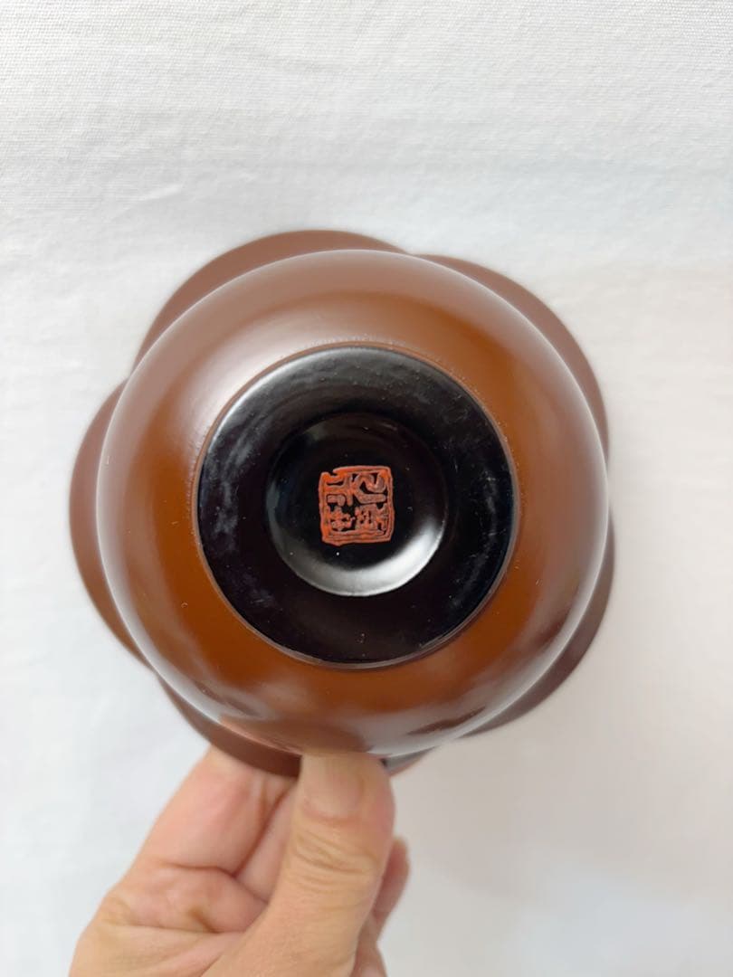 ほぼ未使用 茶道具 光宏作木製古代朱 向付 5客組 料理皿 小鉢 銘々皿底印共箱