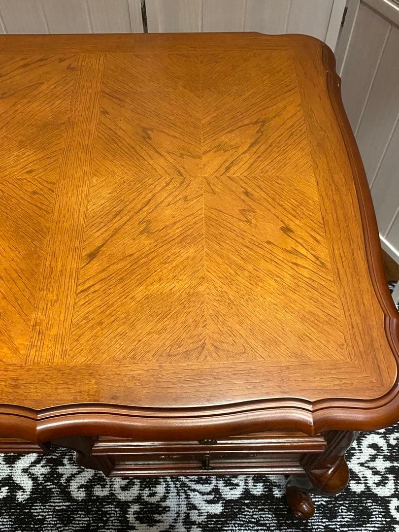 最高級♦️猫脚 彫刻 象嵌♦️希少 アンティーク プレジデント 両袖 デスク♦️重厚