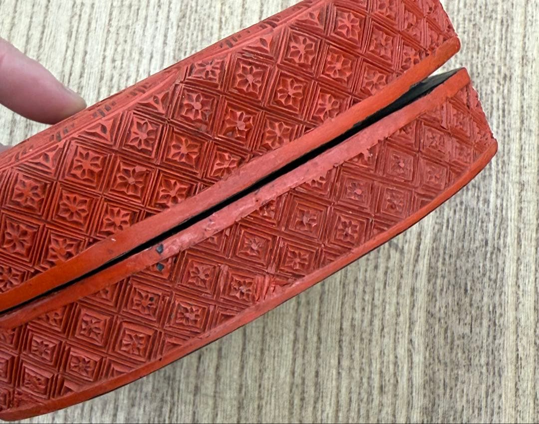 中国　堆朱　菱型香合　型方勝　木製　送料込み250313