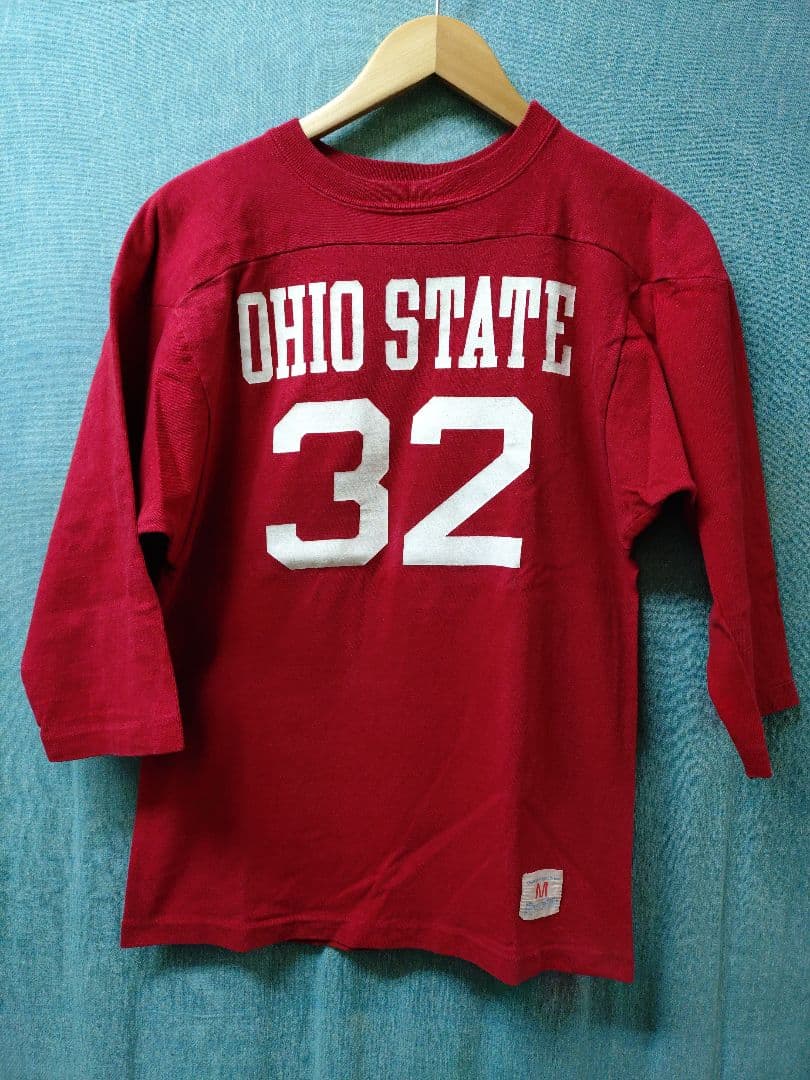 70s チャンピオン バータグ 綿100 フットボール Tシャツ M 赤