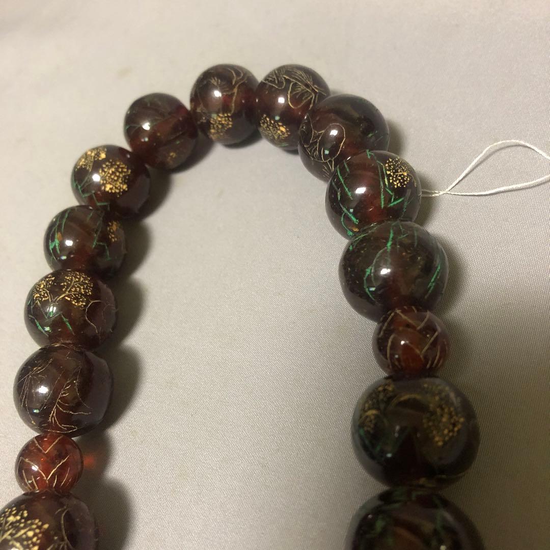 琥珀　彫り絵　念珠