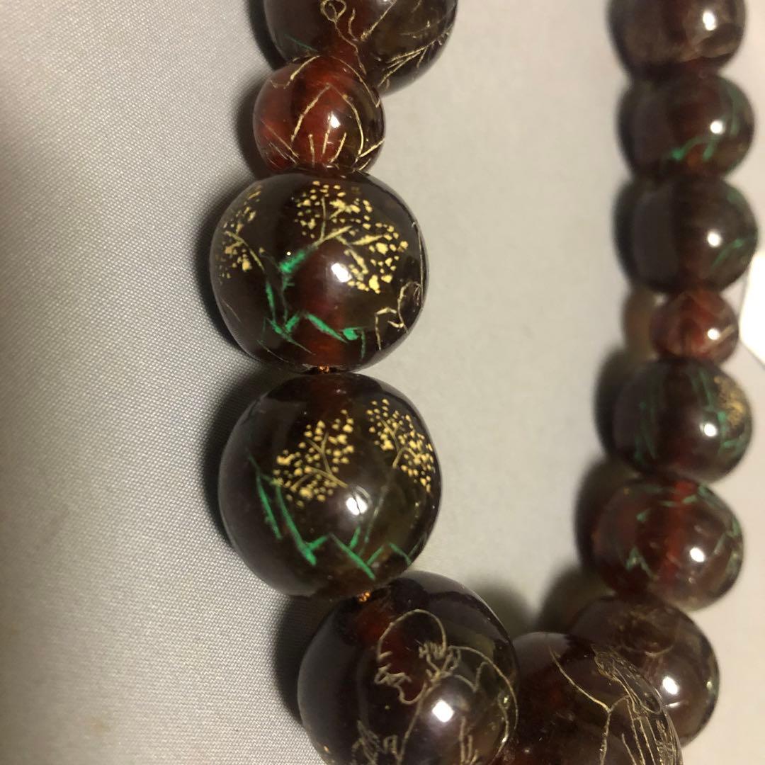 琥珀　彫り絵　念珠