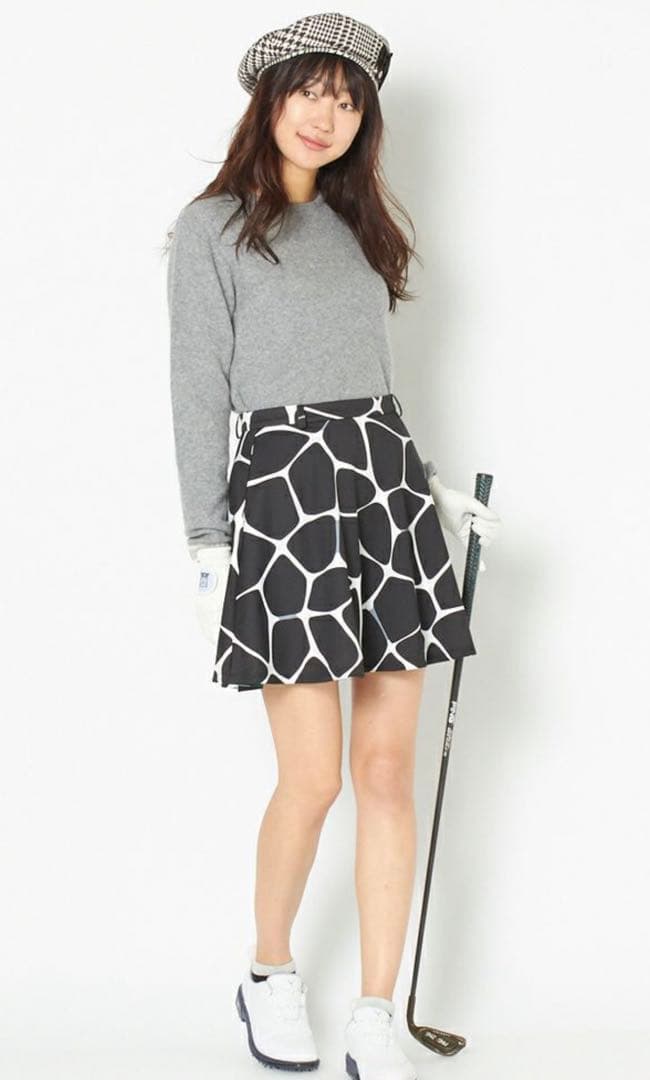 値下げ！新品　ランバンスポール　スカート +5℃ 保温ストレッチ　ジラフ柄カーキ