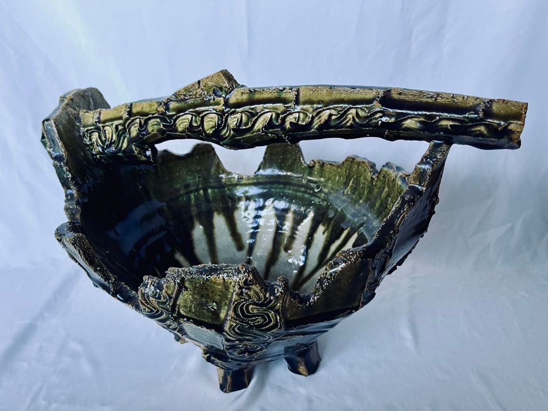 【未使用】高内秀剛 超大型作品 織部舟形 手鉢