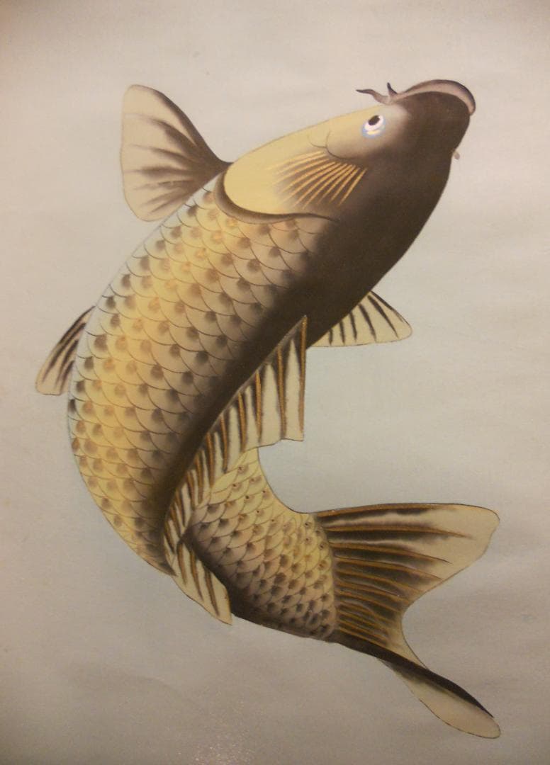 掛け軸 香雪 作 『 鯉之図 』絹本 希少 軸装 茶道具 掛軸 美品 です。