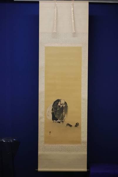 真作/桂山/布袋闘鶏図/布袋屋掛軸HC-840