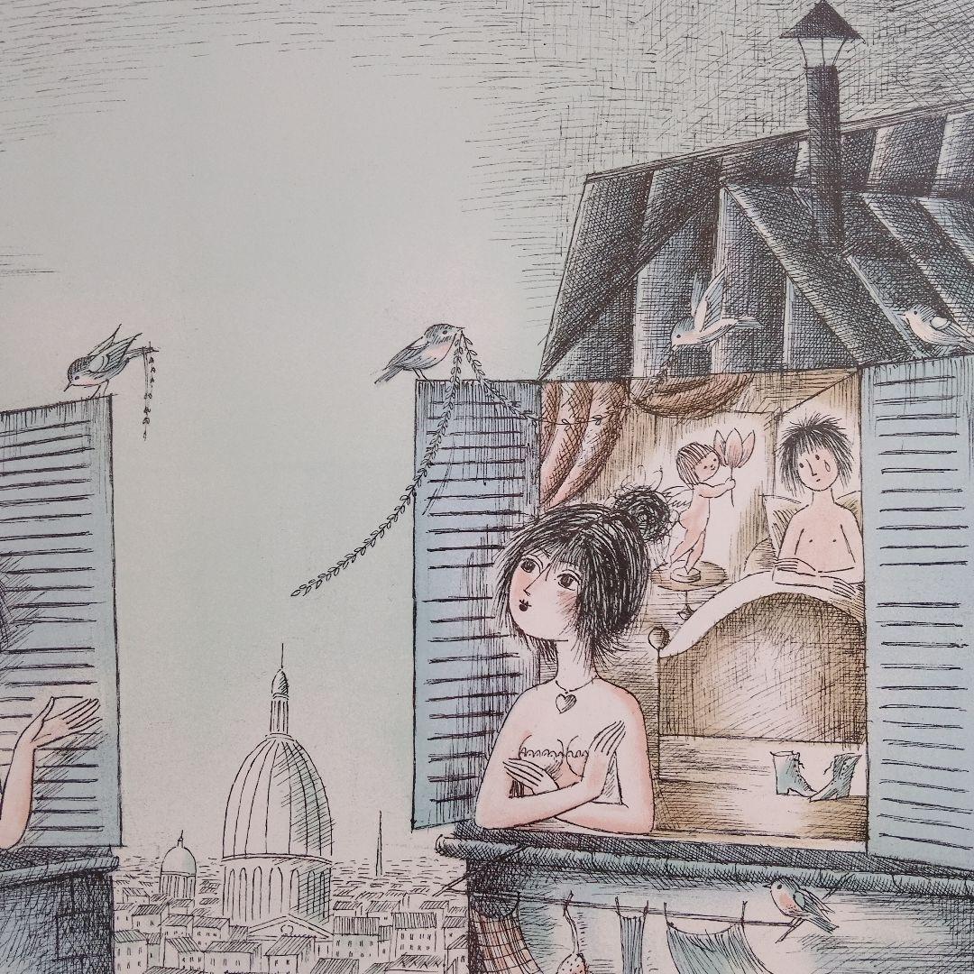 \"新品\"レイモンペイネ R. Peynetリトグラフ『窓辺のおしゃべり』サイン入