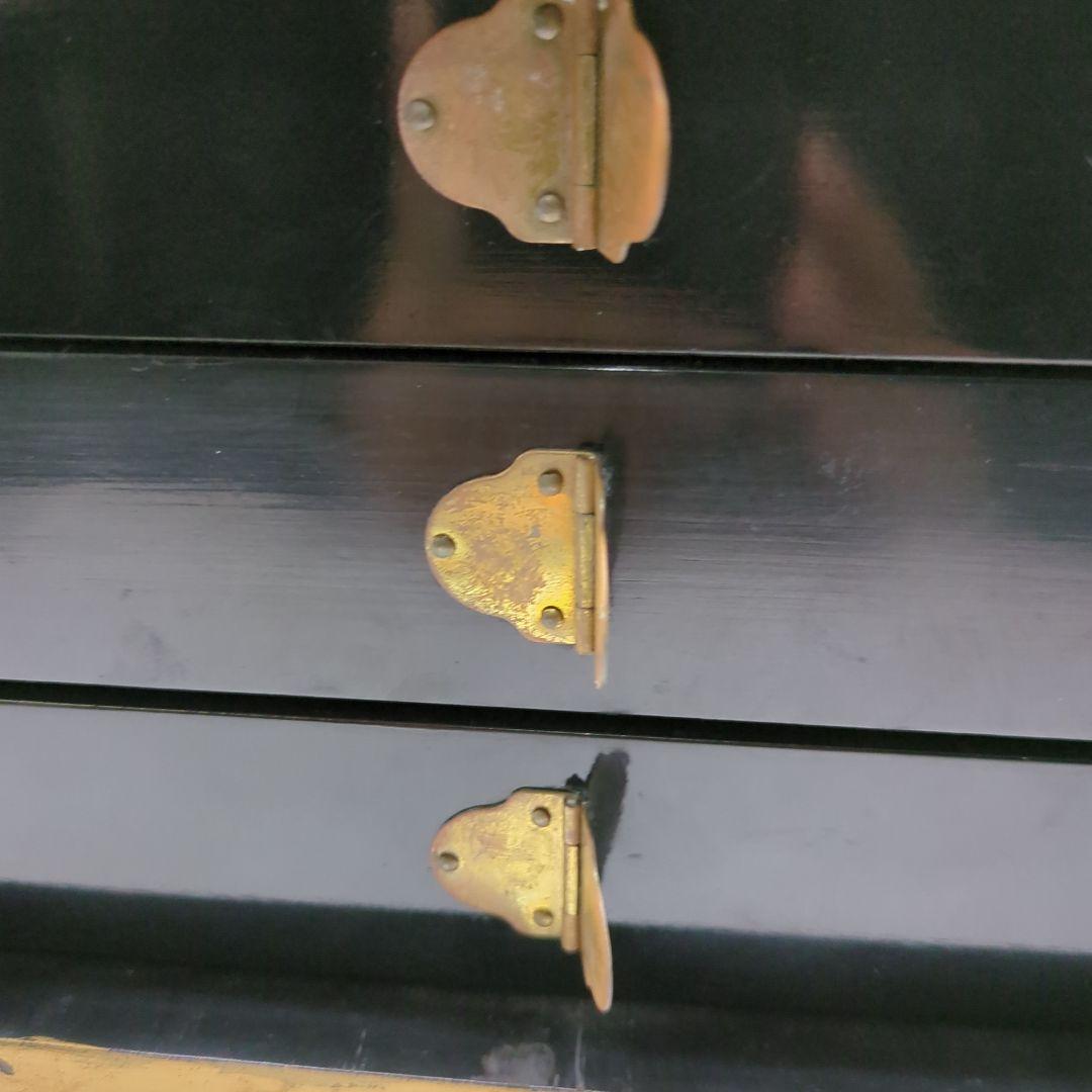 李朝 宝石箱 金箔装飾 花鳥模様 漆塗り　骨董品　時代物　旧家　初出　蔵出