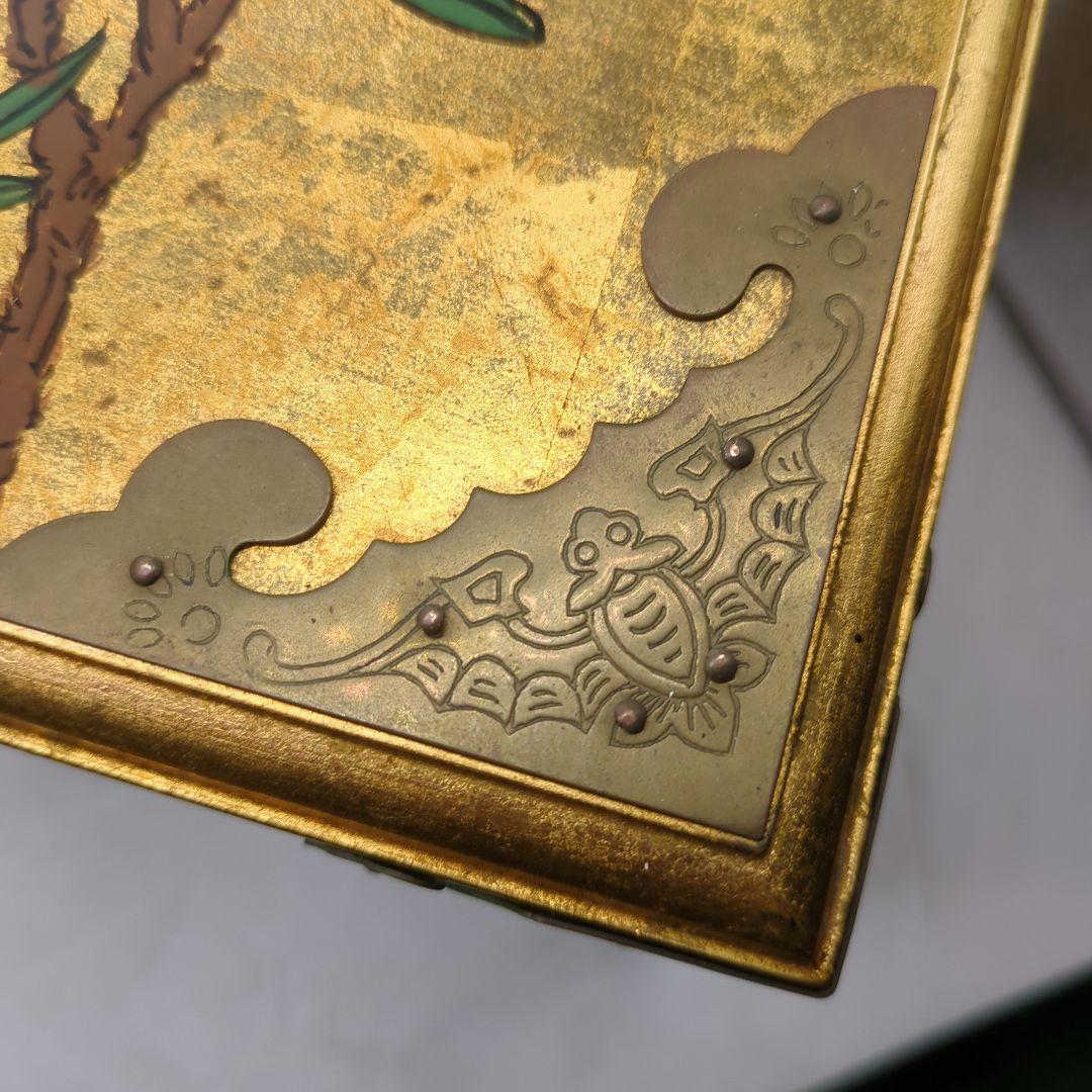 李朝 宝石箱 金箔装飾 花鳥模様 漆塗り　骨董品　時代物　旧家　初出　蔵出