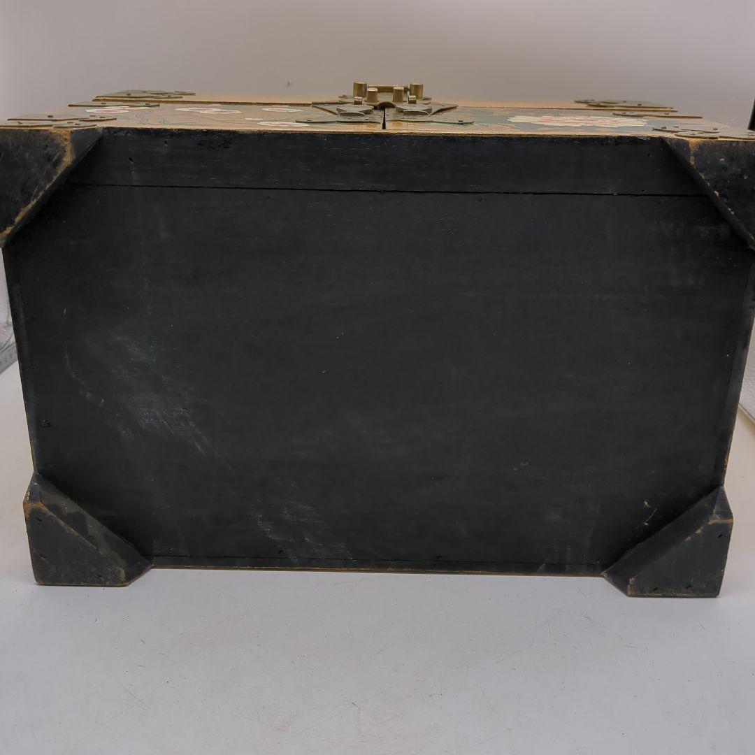 李朝 宝石箱 金箔装飾 花鳥模様 漆塗り　骨董品　時代物　旧家　初出　蔵出