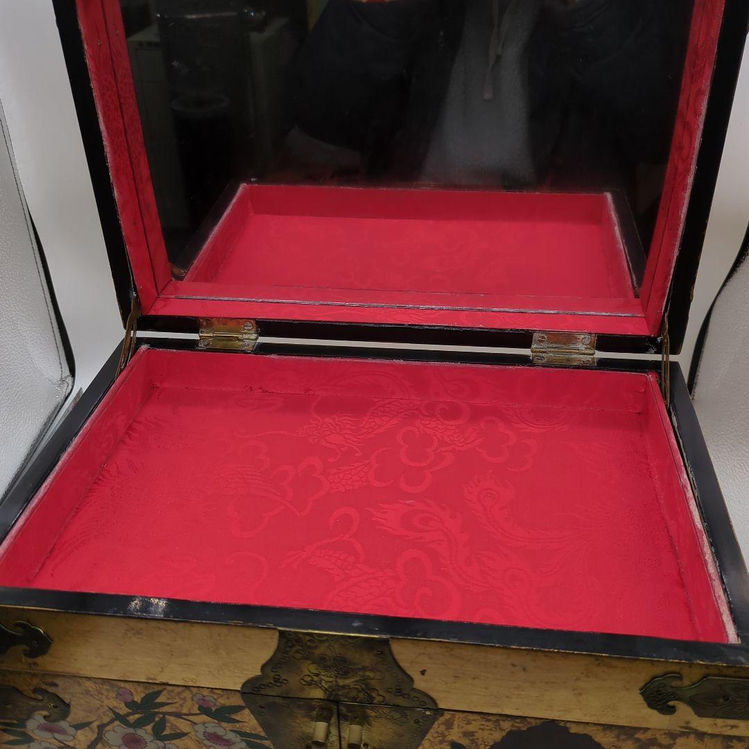 李朝 宝石箱 金箔装飾 花鳥模様 漆塗り　骨董品　時代物　旧家　初出　蔵出