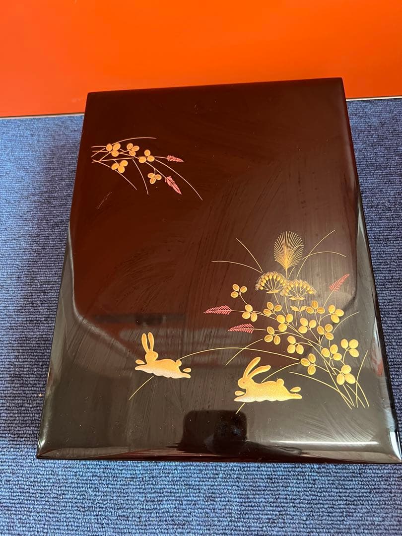 1199 木箱　書類入　小物入　花うさぎ　未使用