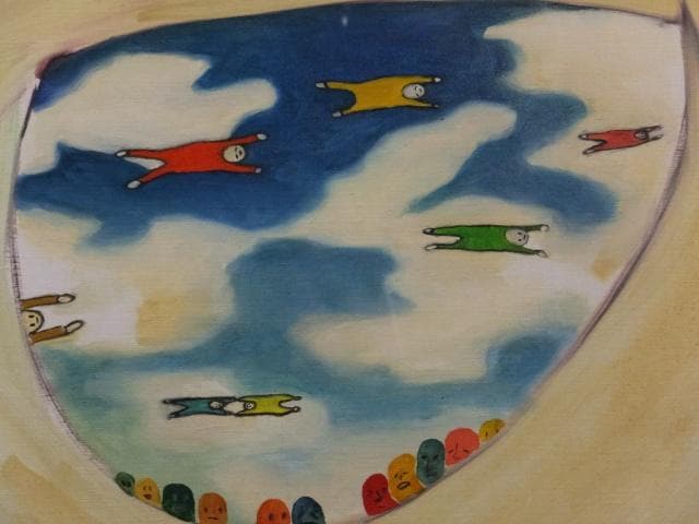 現代アート　高井戸優子　無署名『群衆のオノマトペ』アクリル絵具 0118E