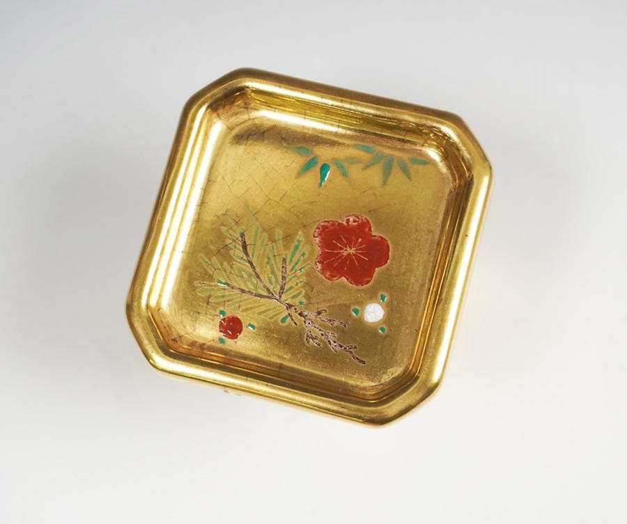 清水 鳴滝窯 橋本城岳 金彩 三方蓋置 茶道具 共箱