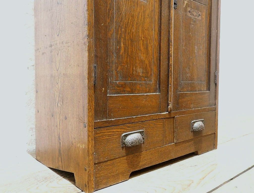 1305　アンティーク　象嵌細工の飾り棚　食器棚　キャビネット　ガラスケース