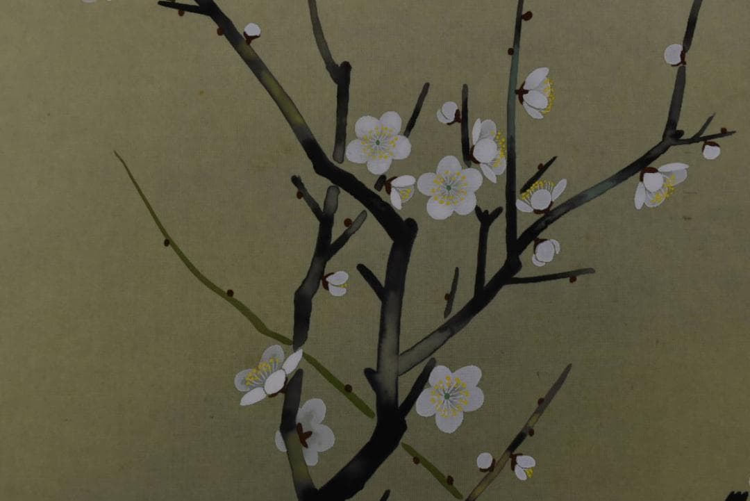 真作/紅葉/梅花椿之図//掛軸☆宝船☆Z-902