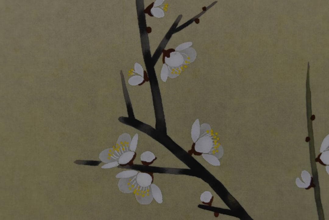 真作/紅葉/梅花椿之図//掛軸☆宝船☆Z-902