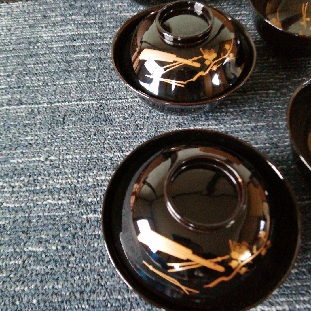 輪島塗　盛上金蒔絵扇形紋蓋付椀　10客　12.9cm　昭和初期