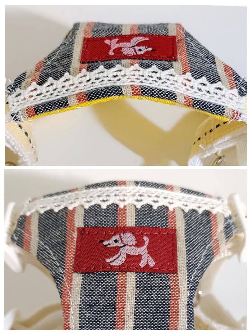 小型犬用 ハーネス Sサイズ ハンドメイド デニムストライプ
