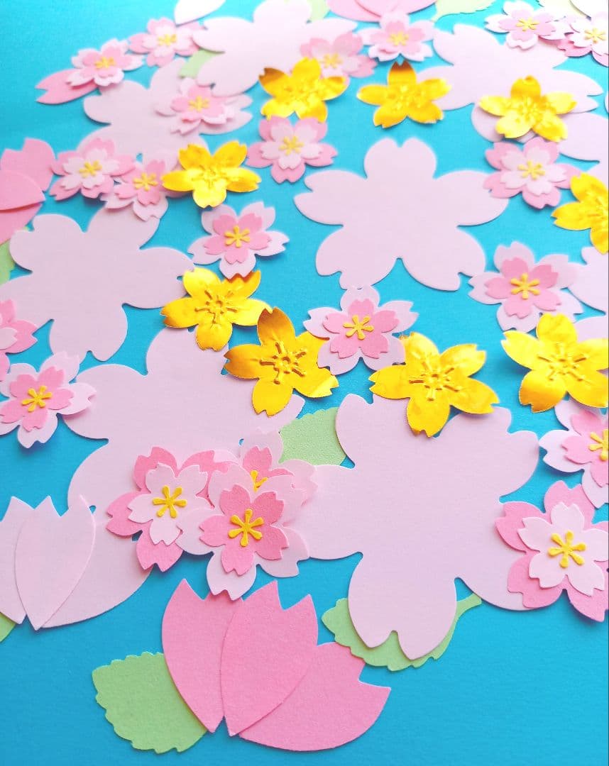 お花いっぱい　クラフトパンチ　さくら　入学入園保育　アルバム制作　色紙寄せ書き