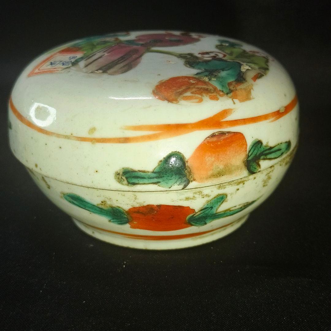 中国骨董 清時代粉彩小物入れ 朱肉合 同治年製古玩 手描き 古美術品 コレクター