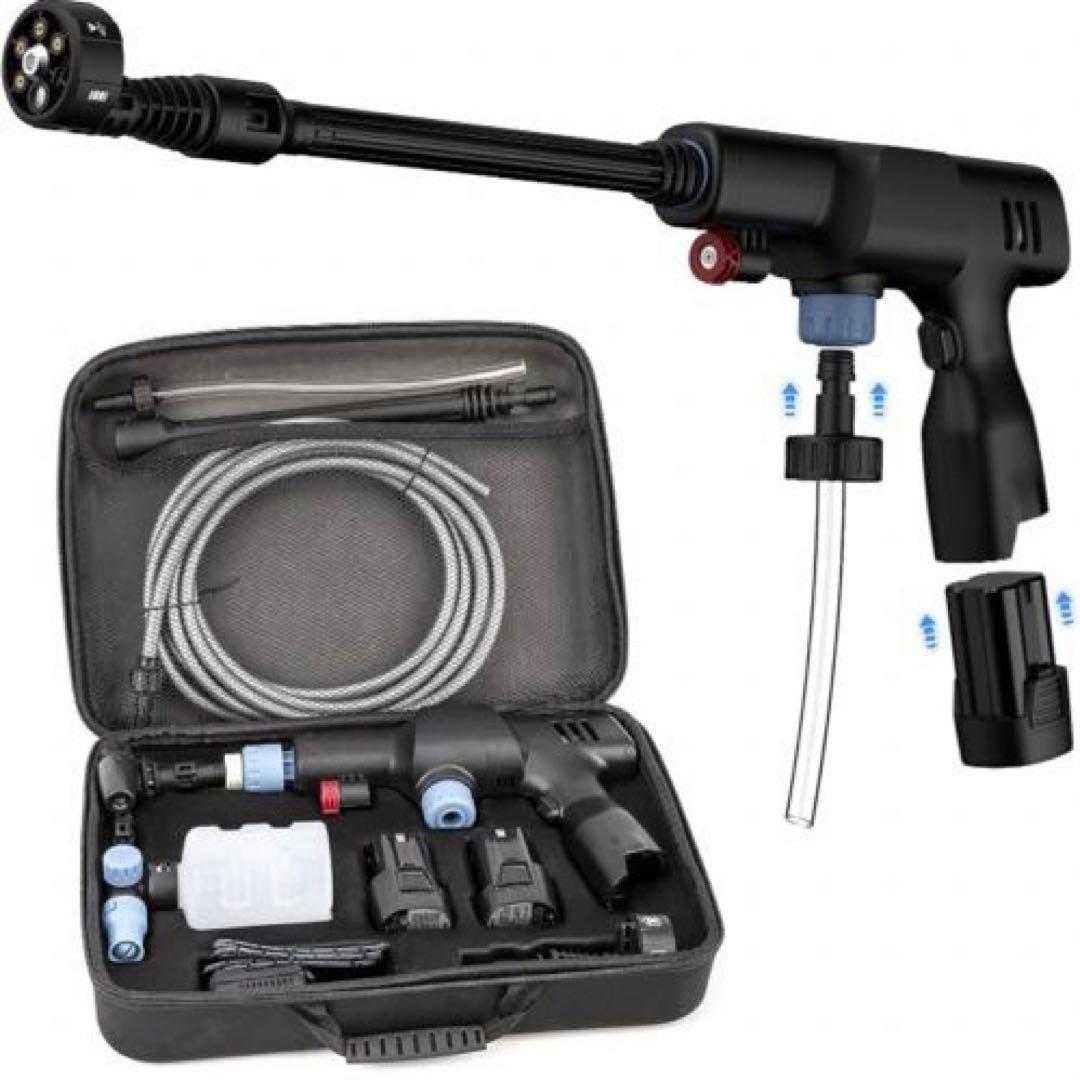 コードレス高圧洗浄機充電式豪華16件セット 2個バッテリー付き初心者向けお手軽