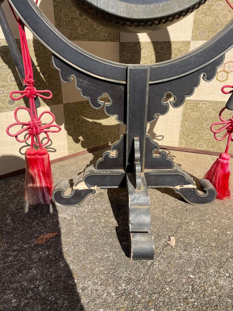 太鼓正製 雅楽 火焔太鼓 毛彫金具 寺院仏具 鳴物　バチ付き