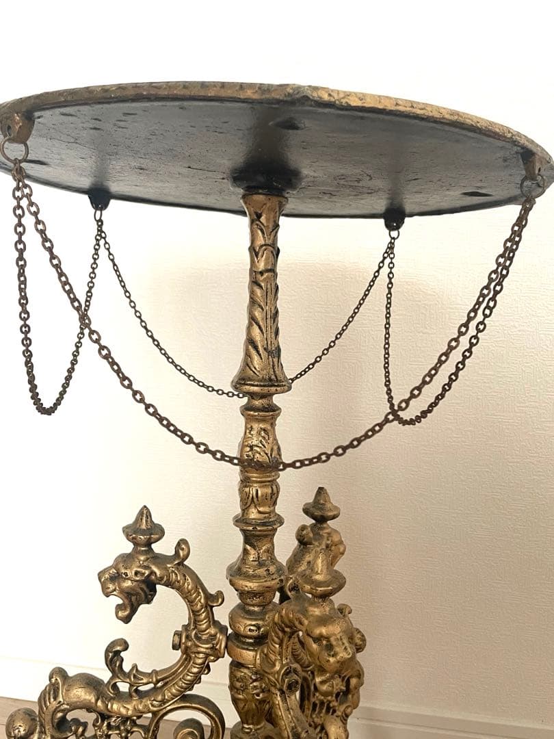 ロココ様式 アンティーク サイドテーブル 花台/ランプ台/飾台 イタリア 丸台