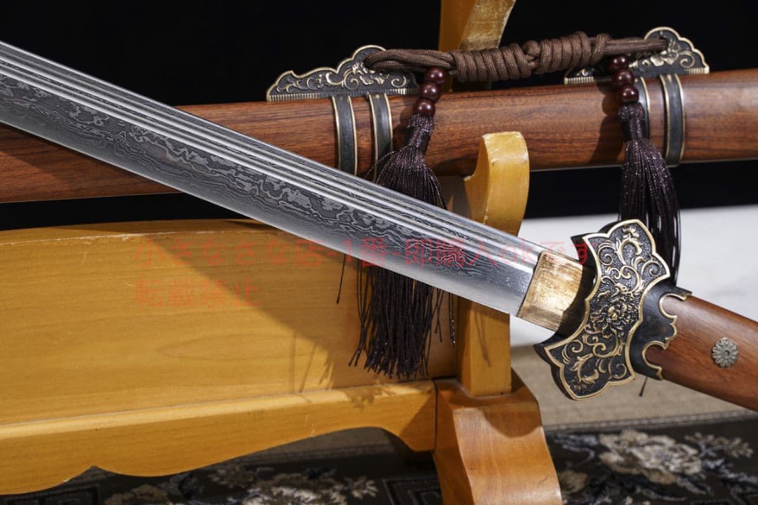 豪華牡丹唐横刀模様鋼二溝酸枝木 古兵器 武具 刀装具 日本刀 模造刀 居合刀