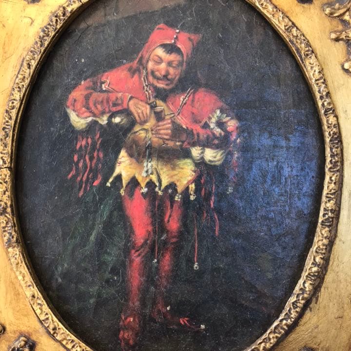 Very Old 19世紀 アンティーク　絵画　油彩 Antique　道化師