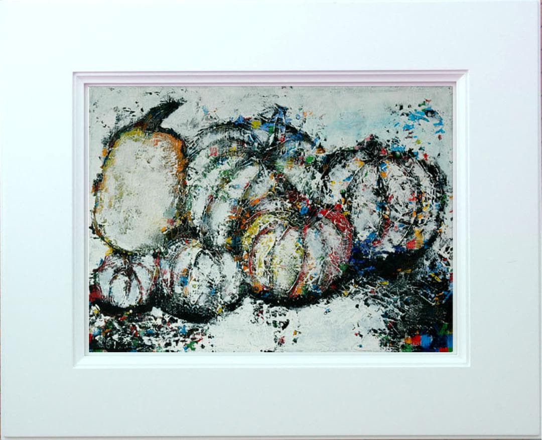 油絵 菅家令子 絵 絵画インテリア 額付(黒) uF6-030114 かぼちゃ