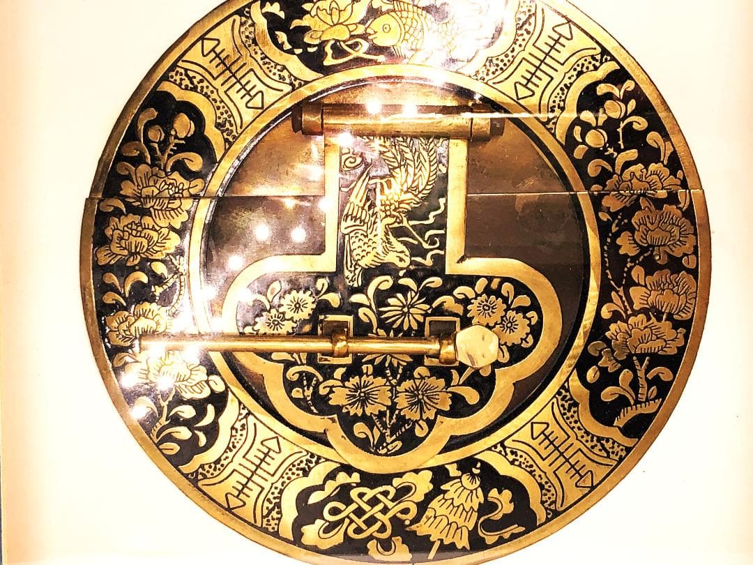 【 古玩彫金 清朝工芸 】 金銅引手金具　 資料館旧展示品