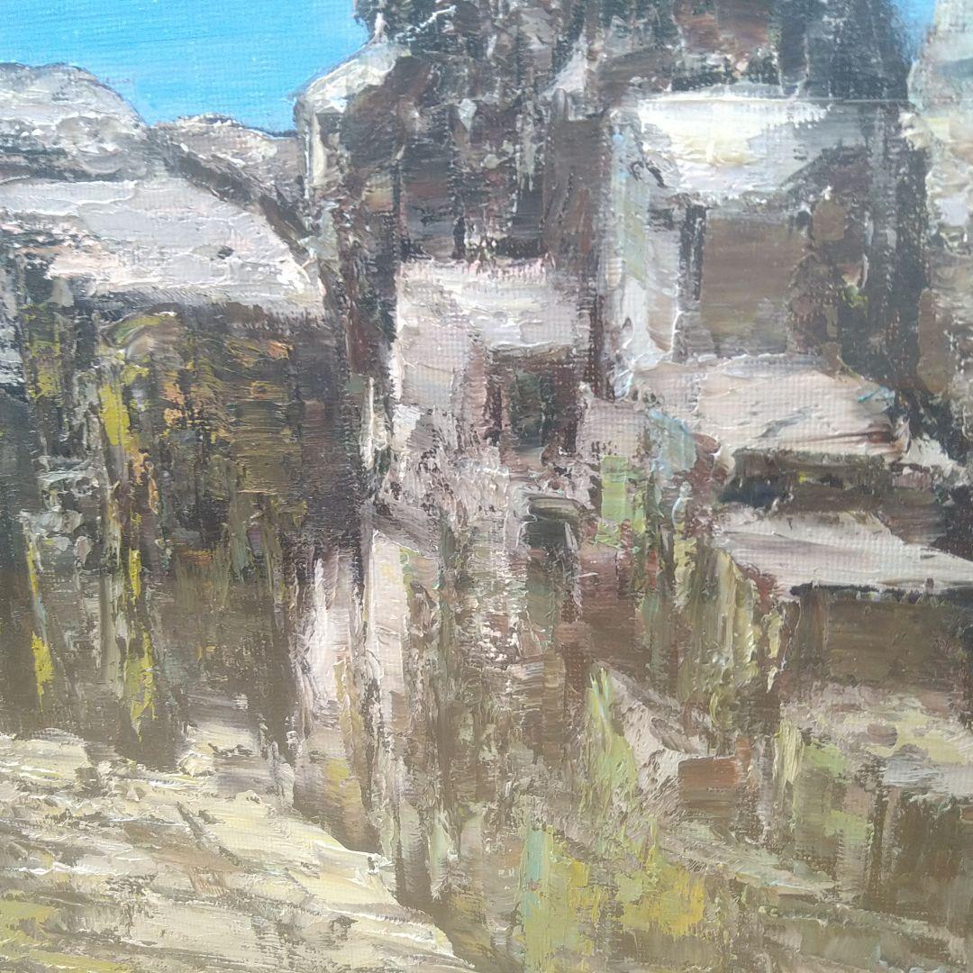 油絵島本良平F6【東尋坊】自筆サイン入り額装額縁