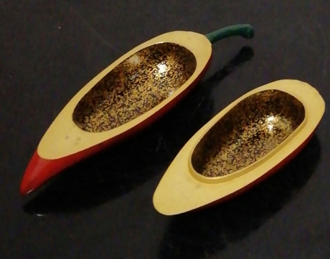 室岡修峰作　乾漆　唐辛子　香合　共箱　茶道具