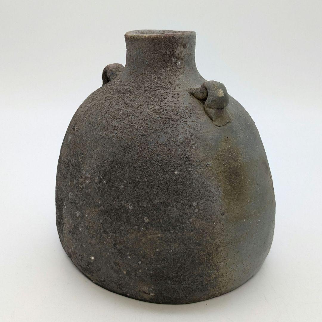 人間国宝 伊勢崎淳 備前焼 窯変扁壺 用心箱 扁壷 花器 耳付花入 花瓶 置物