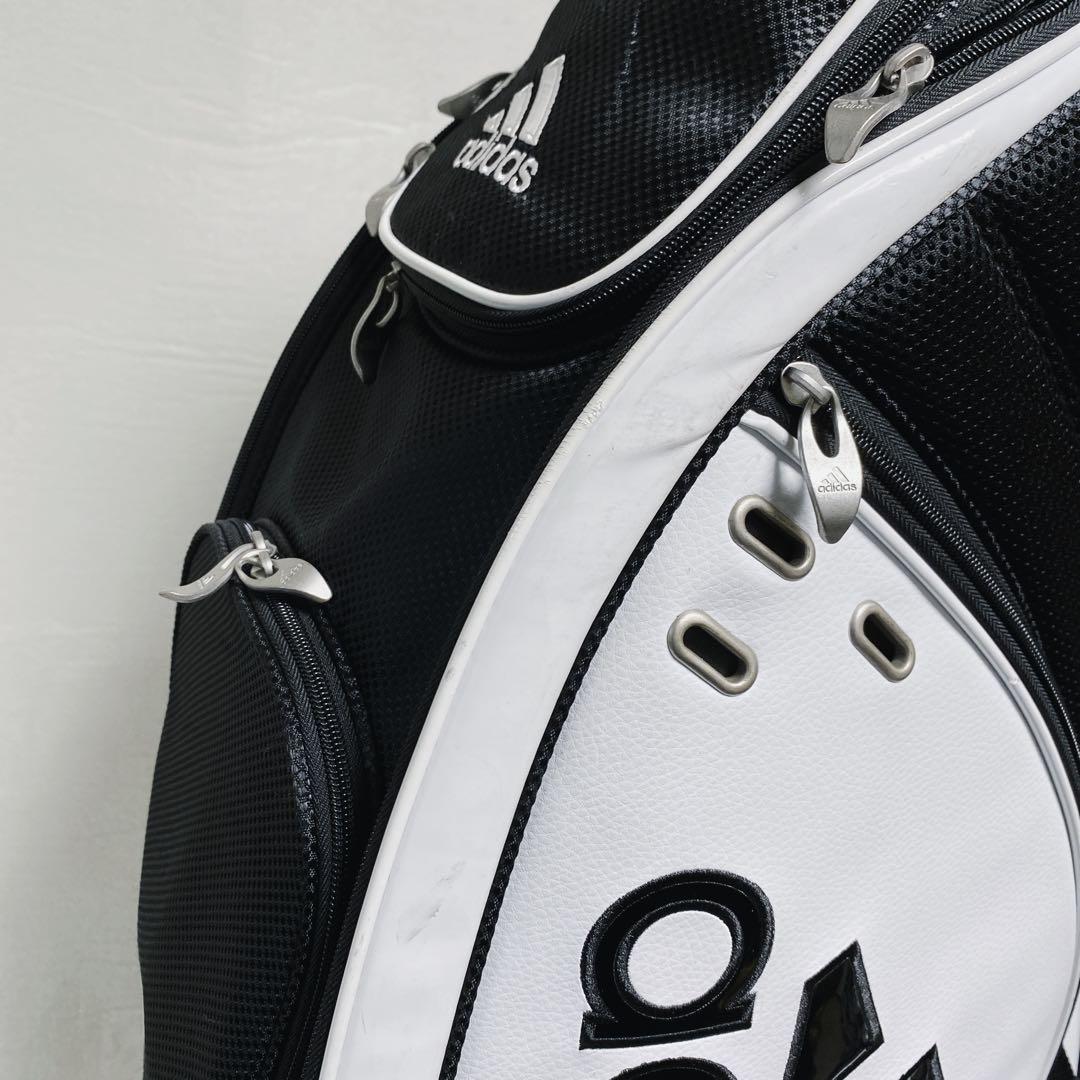 アディダス　キャディバッグ　ホワイト×ブラック　白黒　エナメル　合成皮革　9型