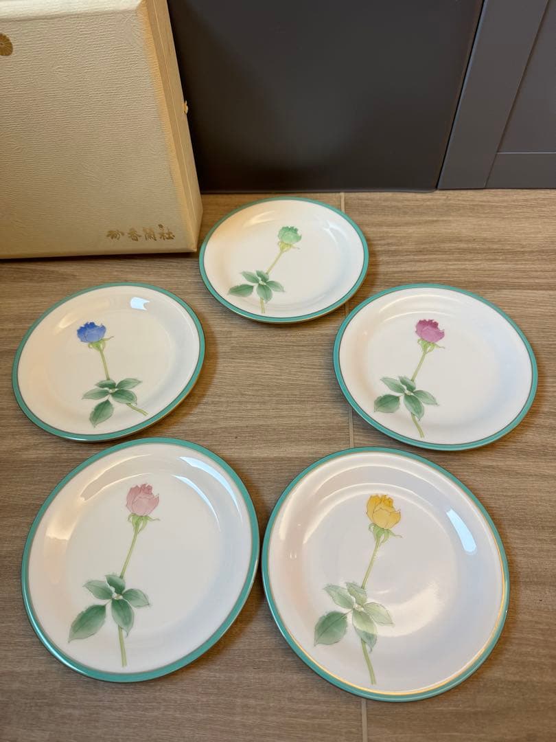 1506 香蘭社　ブライトローズ　中皿　5客　金彩　未使用