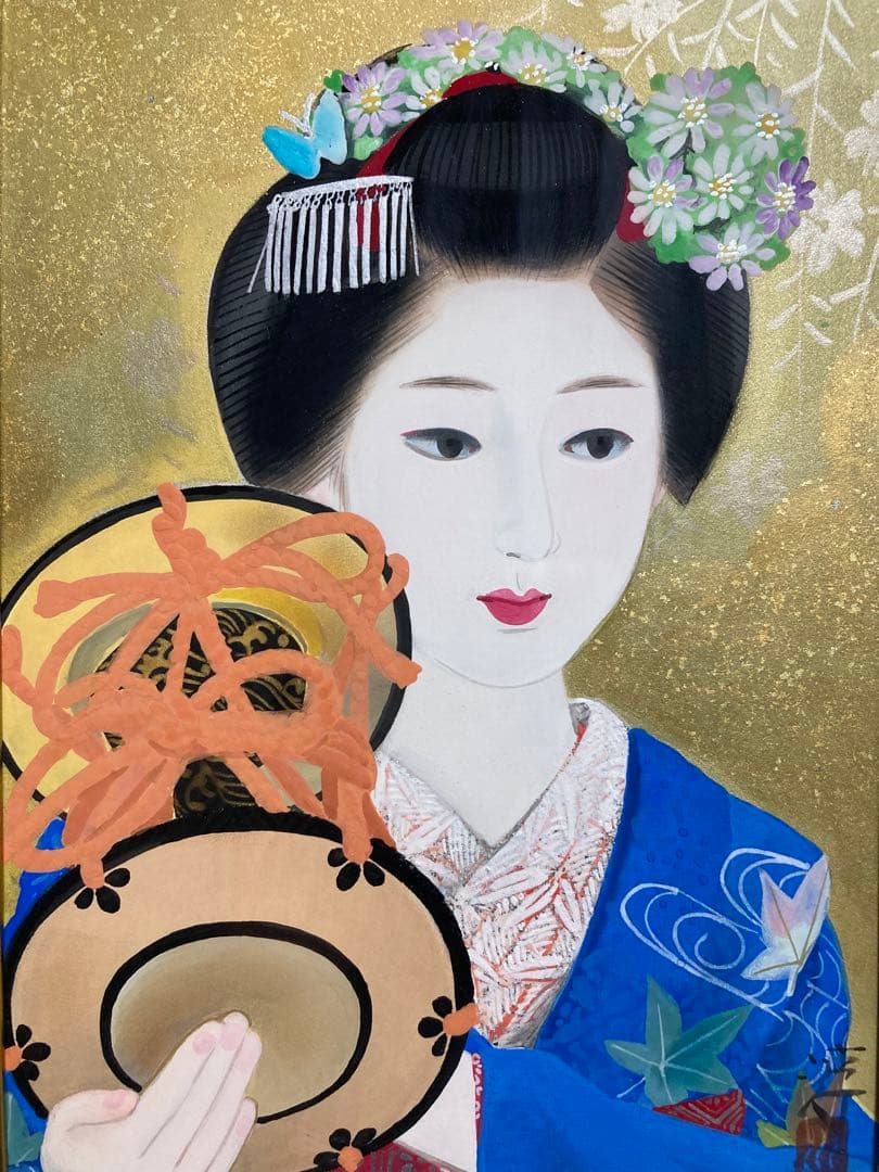 【真作保証】中尾淳「舞妓」日本画 直筆サイン 落款 共シール有り 美人画