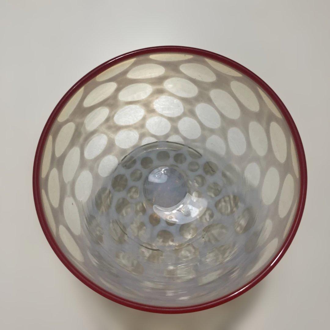 和ガラス　白被せ　水玉模様　高足　カップ　大正昭和初期　レトロモダン