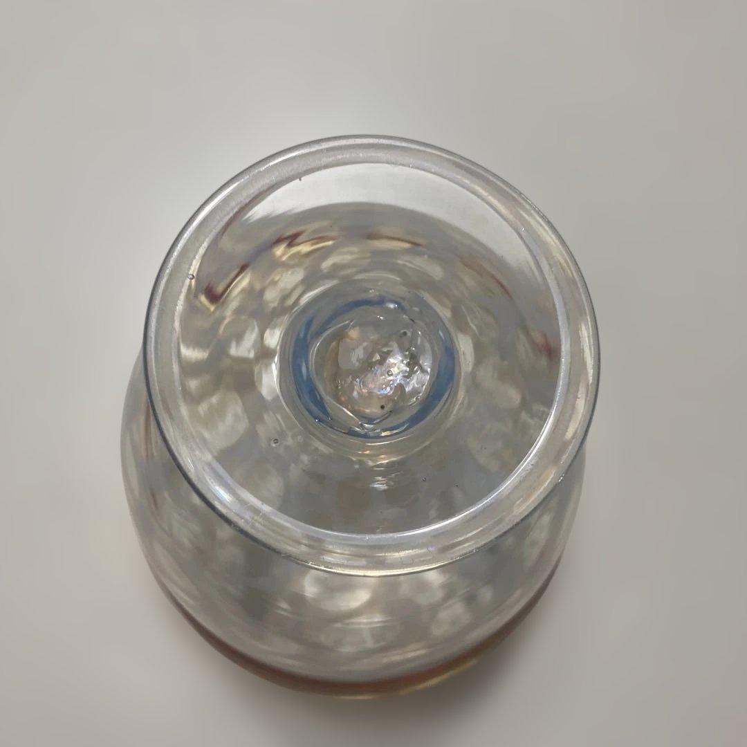 和ガラス　白被せ　水玉模様　高足　カップ　大正昭和初期　レトロモダン