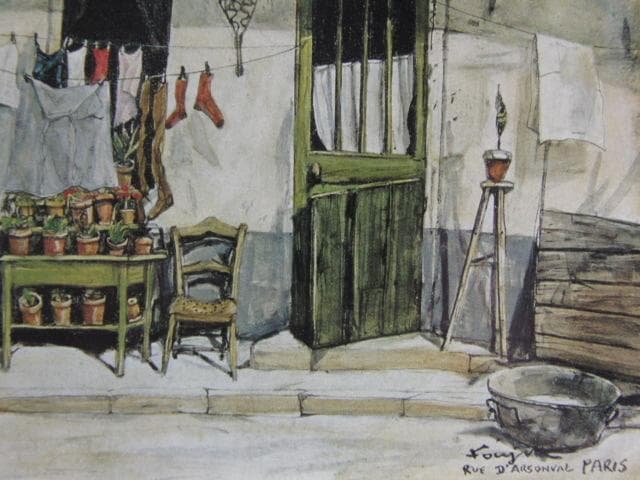 藤田嗣治、【パリのアルソンバル通り 】、希少な限定額装用画集画、新品高級額