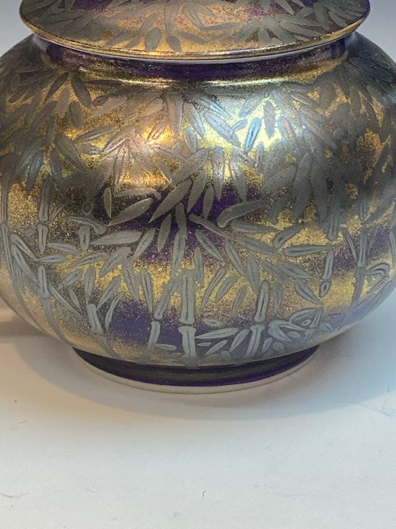 黄檗清鳳 作 紫地銀彩竹林茶注 急須 共箱 煎茶道具 茶道具