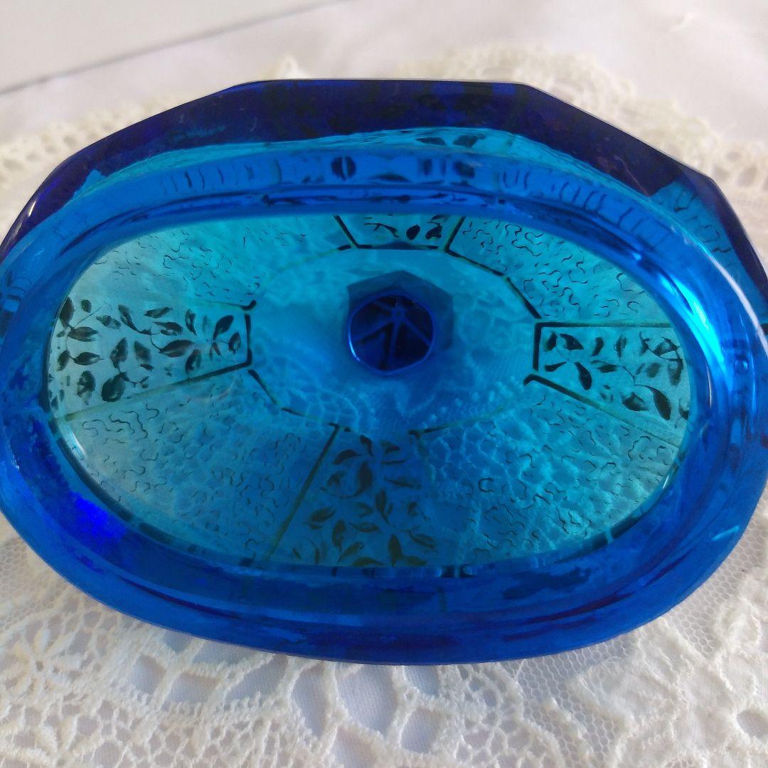 フランスアンティークブルーのガラス　ポット